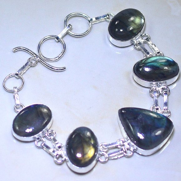 FIRE LABRADORITE  SOlid Sterling Silver  BRACELET 7.5"-8" - Picture 1 of 4